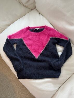 Juicy Couture Pink and Black Mohair Chevron Crewneck Sweater